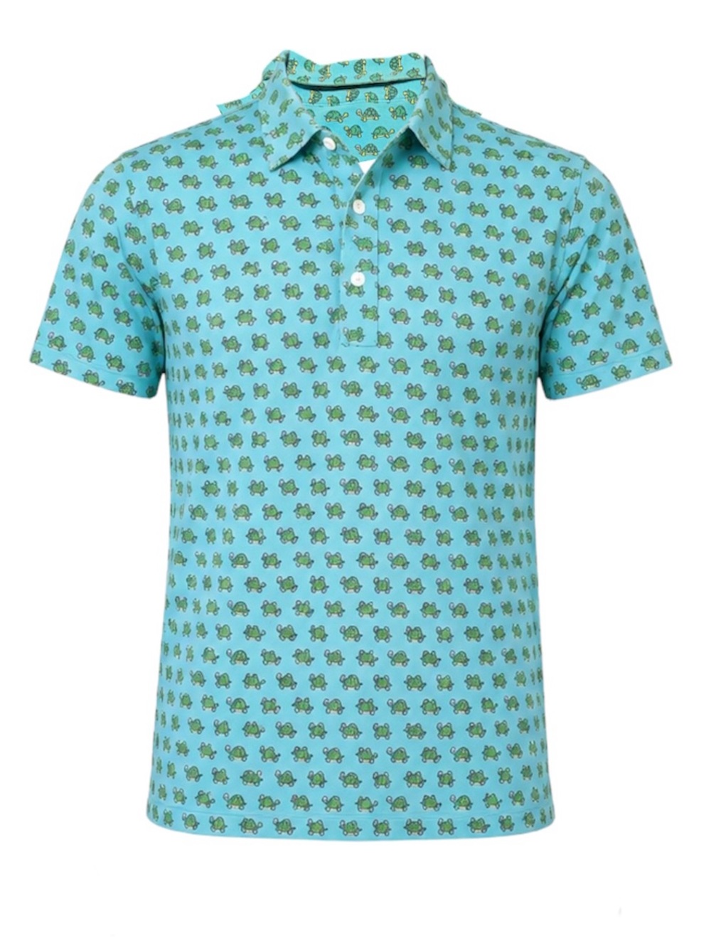Men's Aqua Green Turtle-Print Short Sleeve Polo